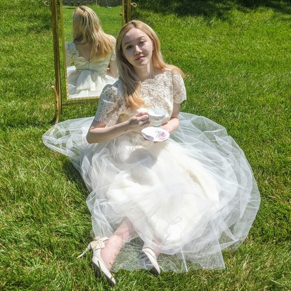 50s bridal gown lace and tulle tea length - Picture 4 of 6